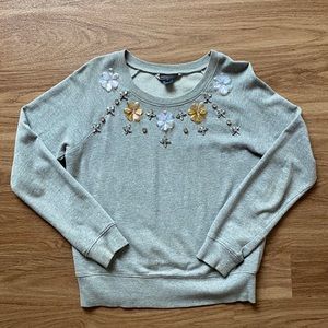 French Connection Gray Flower Diamond Crew Neck